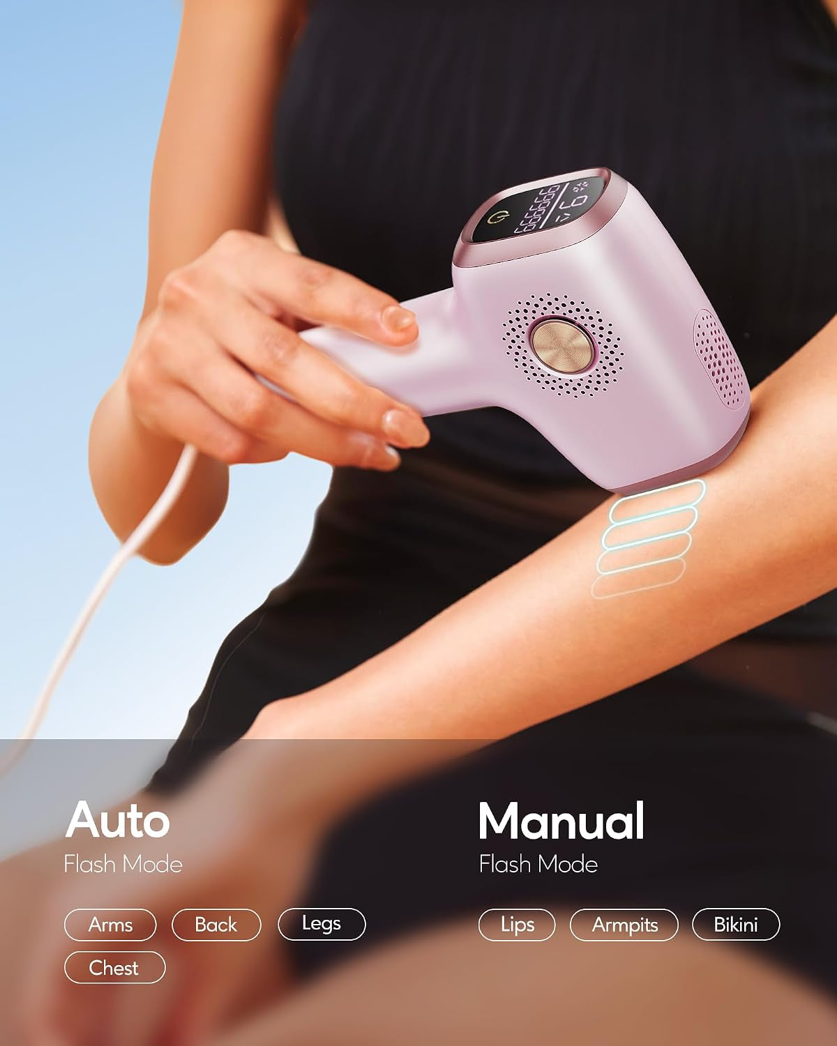 IPL Hair Removal with Ice Cooling Care Function for Women | Long-Lasting Results,999,999 Flashes Painless Hair Removal, for Armpits Legs Arms Bikini Line,Corded,Pink
